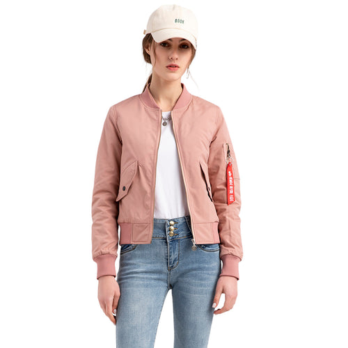 Elegant women's bomber jacket with practical side pockets and elastic edges Lune London