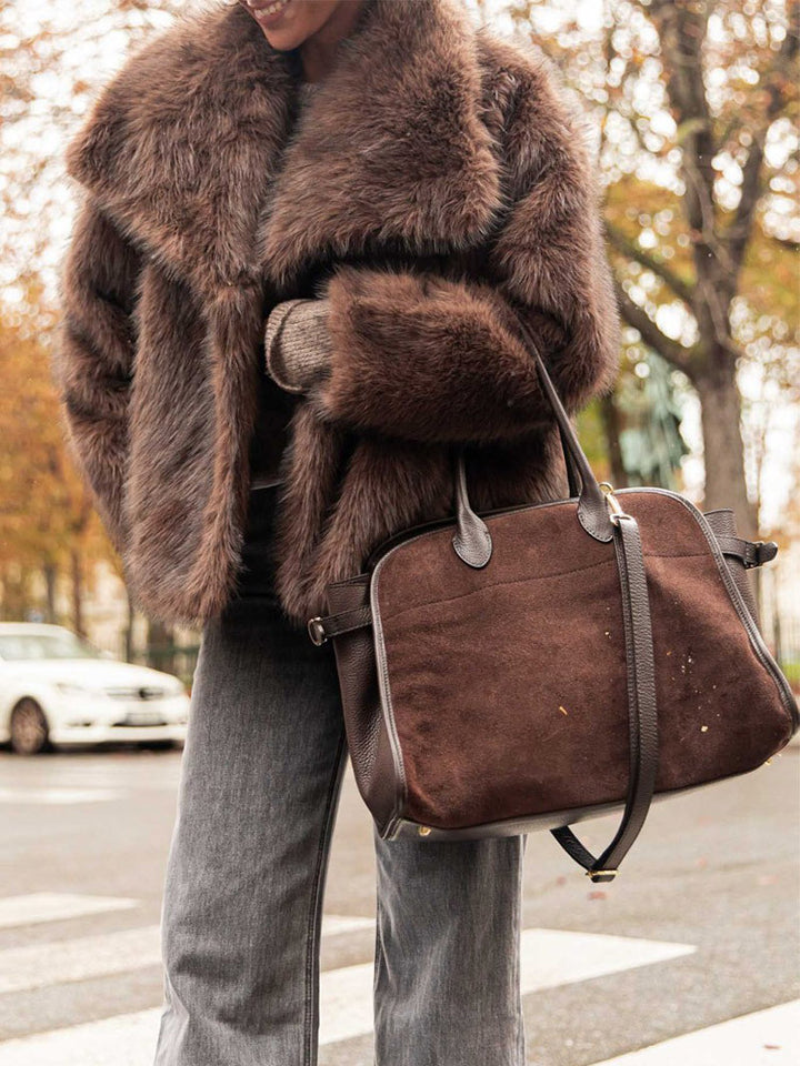 Luxury faux fur jacket for women with voluminous sleeves and a wide lapel Lune London