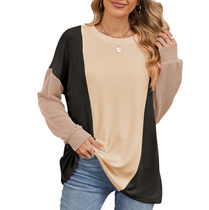Oversized sweater for women with textured ribbed design and modern blocked color accents Lune London