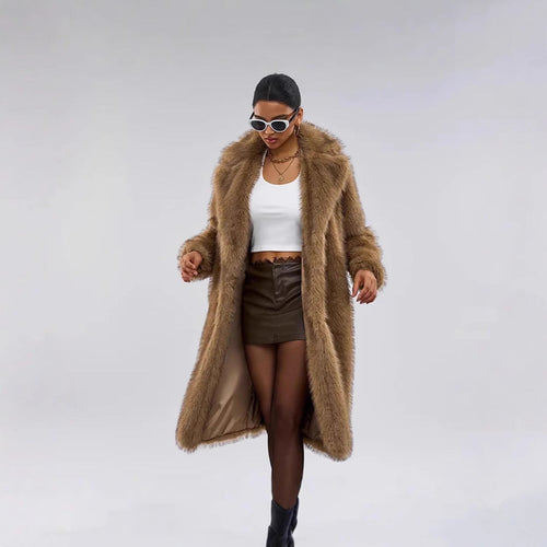 Ladies Elegant Fur Coat with Large Pockets Chic Und Stil