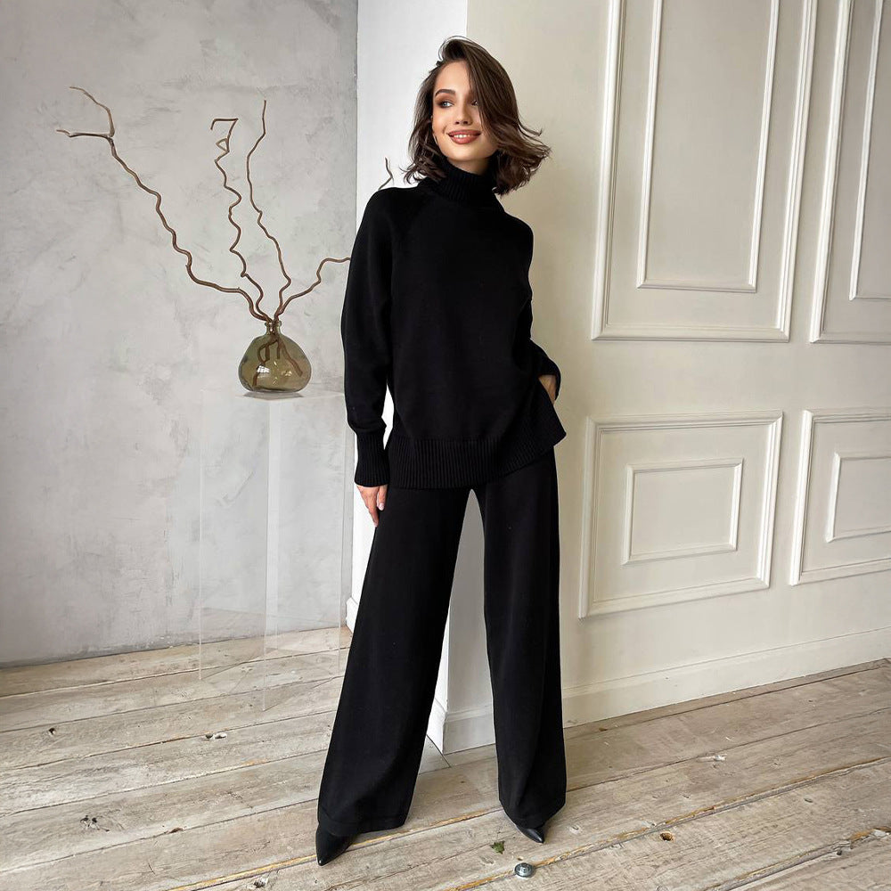 Costume Tricot Élégant Femme avec Col Haut et Jambe Large Chic & Stil