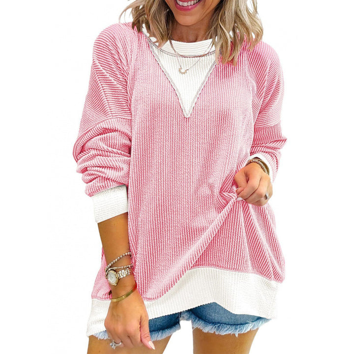 Casual sweater for women in structured material with V-neck Lune London