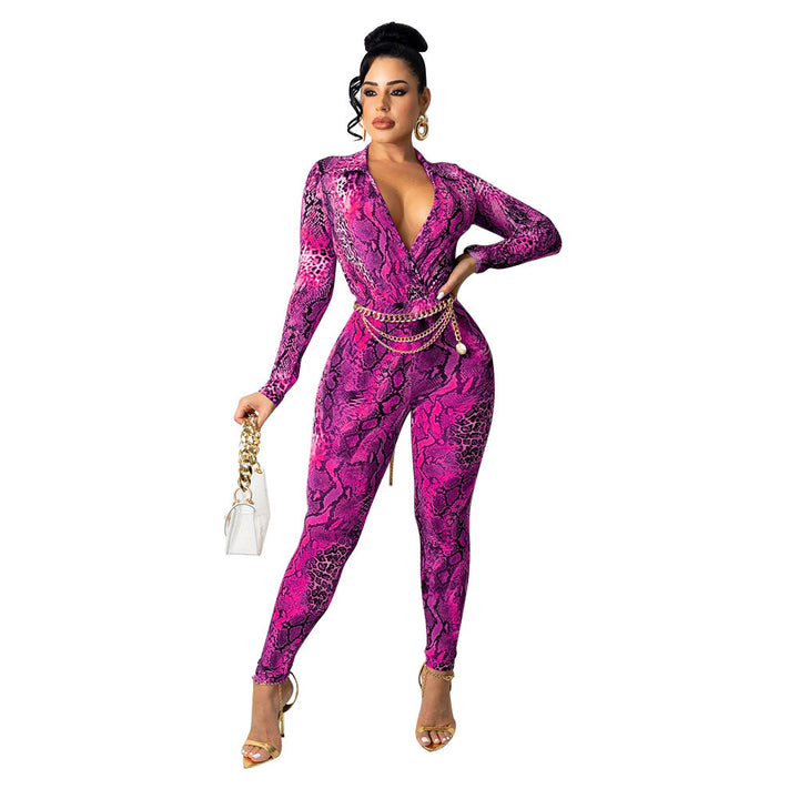 Ladies Printed Snake Long Sleeves Bodysuit Lune London