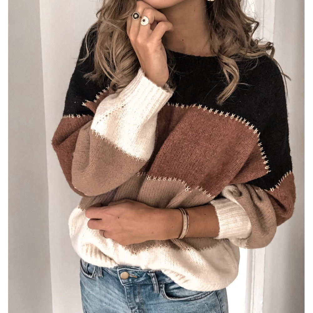 Pull en tricot pour femmes avec un design moderne en blocs de couleurs et une coupe décontractée Chic & Stil