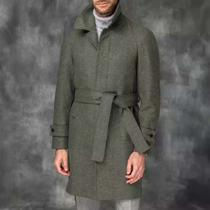 Elegant coat for men with a belt at the waist and modern accents Lune London
