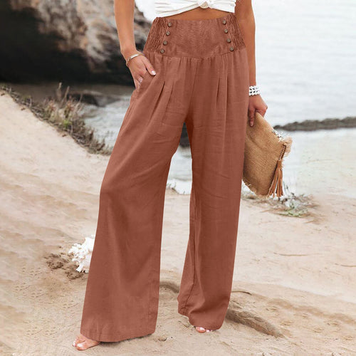 Pantalon d'été large pour femmes avec détails en bouton Lune London
