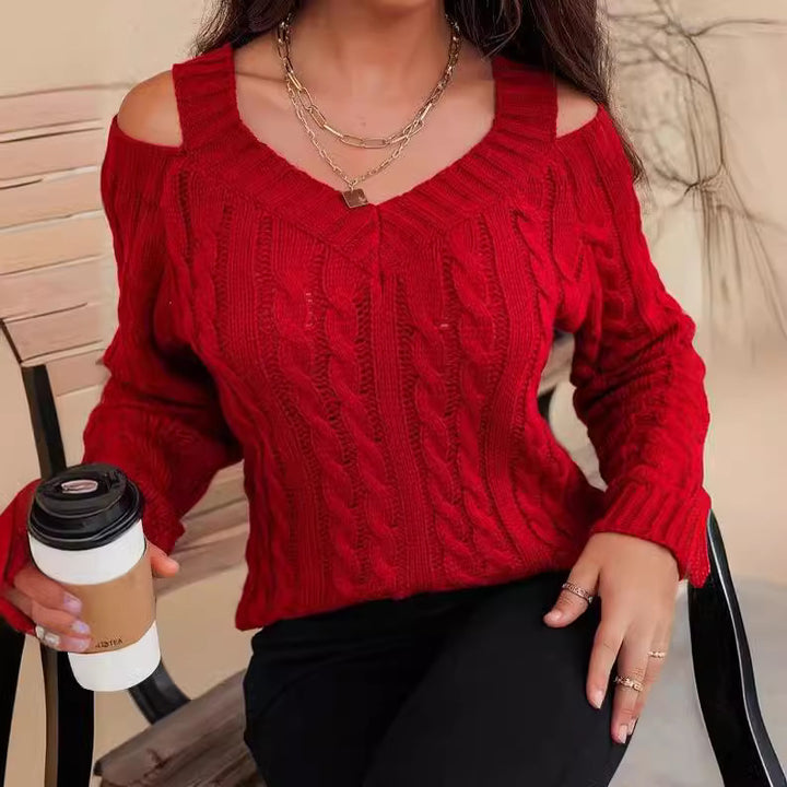 Women's sweater with neckline and cable pattern Lune London