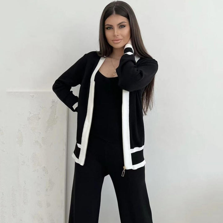 Casual knit loungewear set for women with high-quality zip cardigan and wide-leg pants Lune London