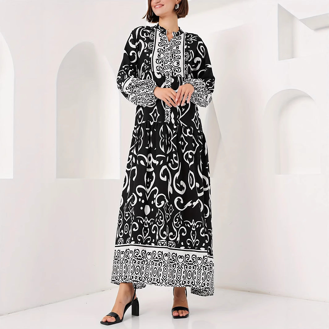 Maxi dress for ladies with artistic pattern print Lune London