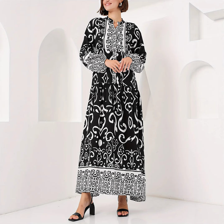 Maxi dress for ladies with artistic pattern print Lune London