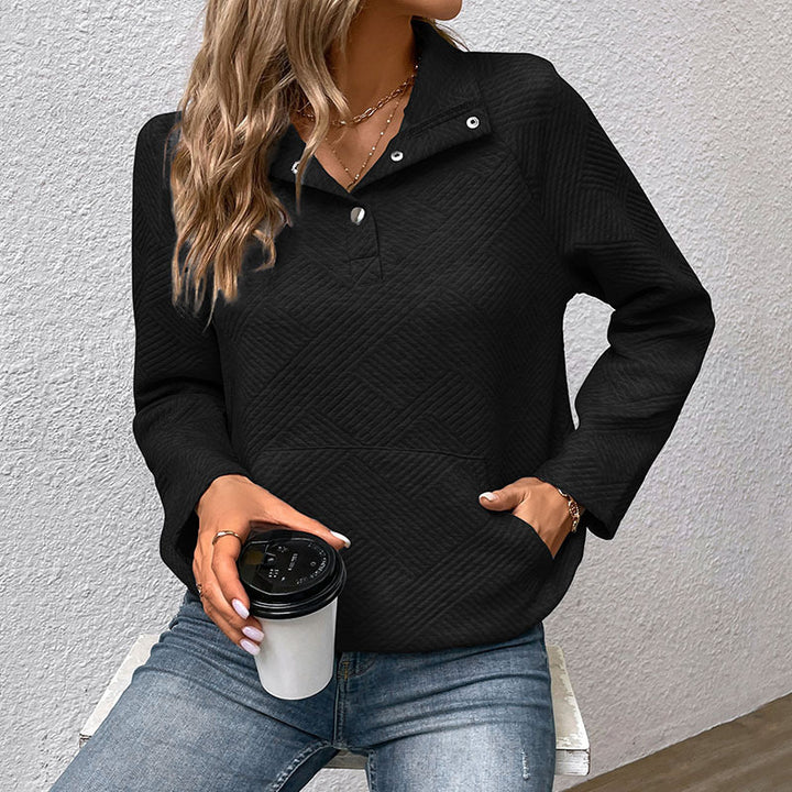 Lune London women's fashion sweater with high collar and geometric pattern