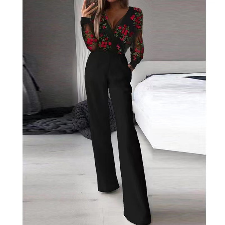 Elegant ladies' jumpsuit with fitted cut and deep V-neck Lune London