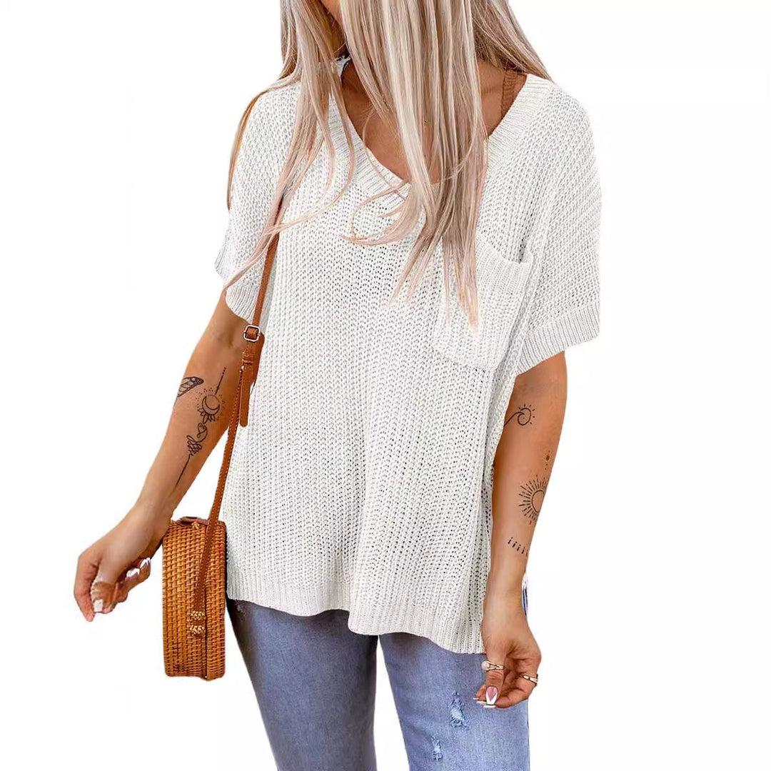 Pull en tricot décontracté pour femmes avec col en V et poches Chic & Stil
