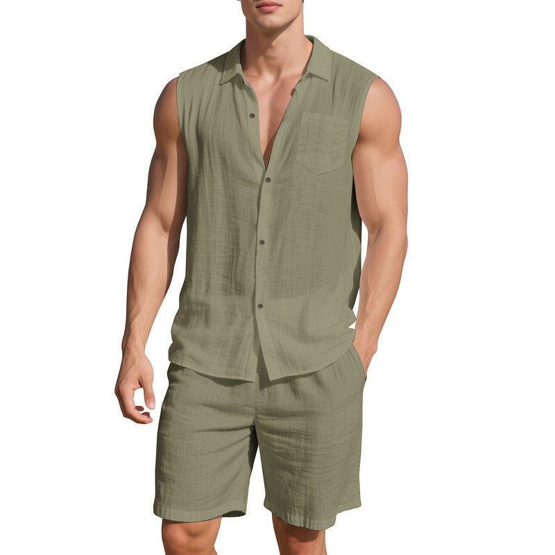 Tenue d'été décontractée pour hommes avec chemise sans manches et shorts Lune London