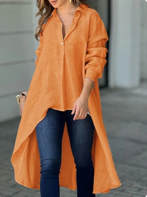 Casual blouses for women - Long T-shirt in high-quality linen blend Lune London