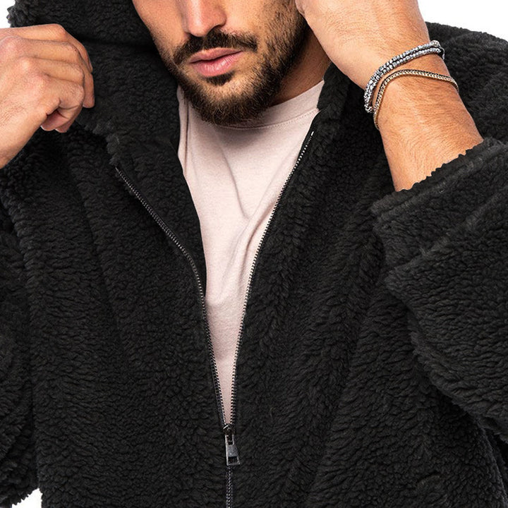 Men's Comfortable Fleece Jacket with Hood and Zipper Lune London