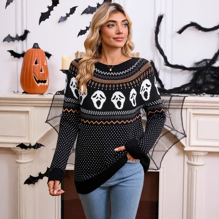 Pull tricoté à motifs pour femmes avec motif Halloween Chic & Stil
