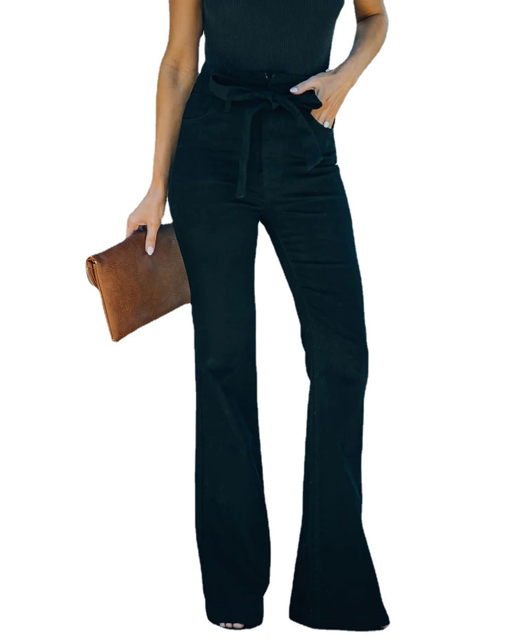 High-waisted jeans for women with a tie belt Lune London