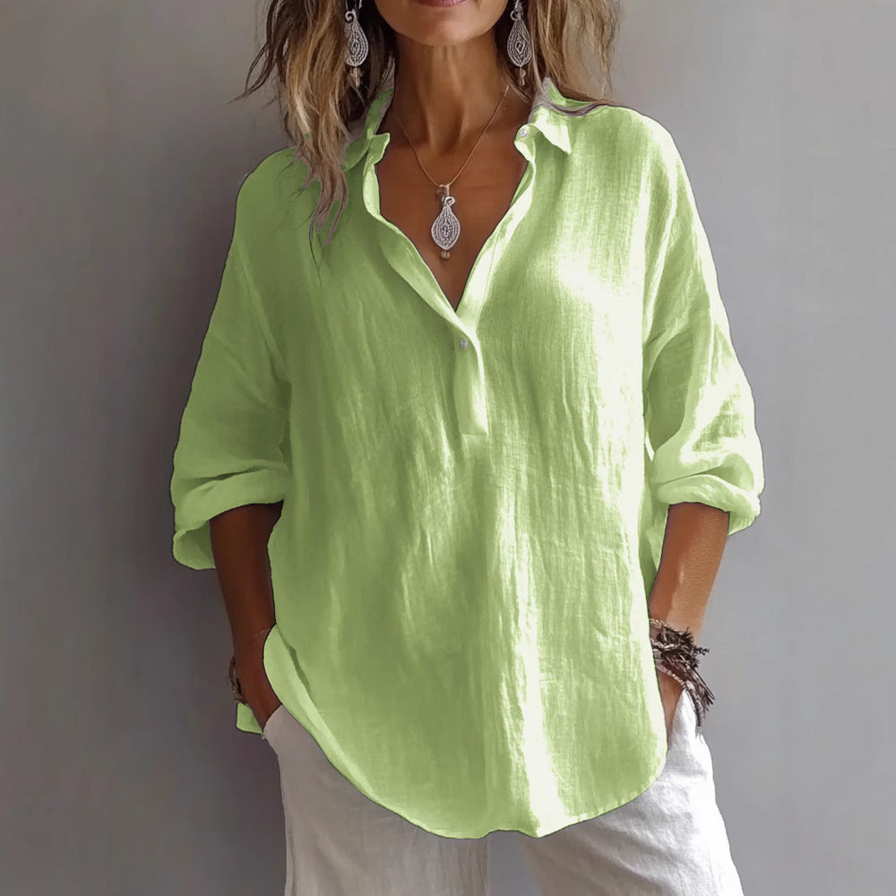 Women Loose Linen Button Blouse Lune London