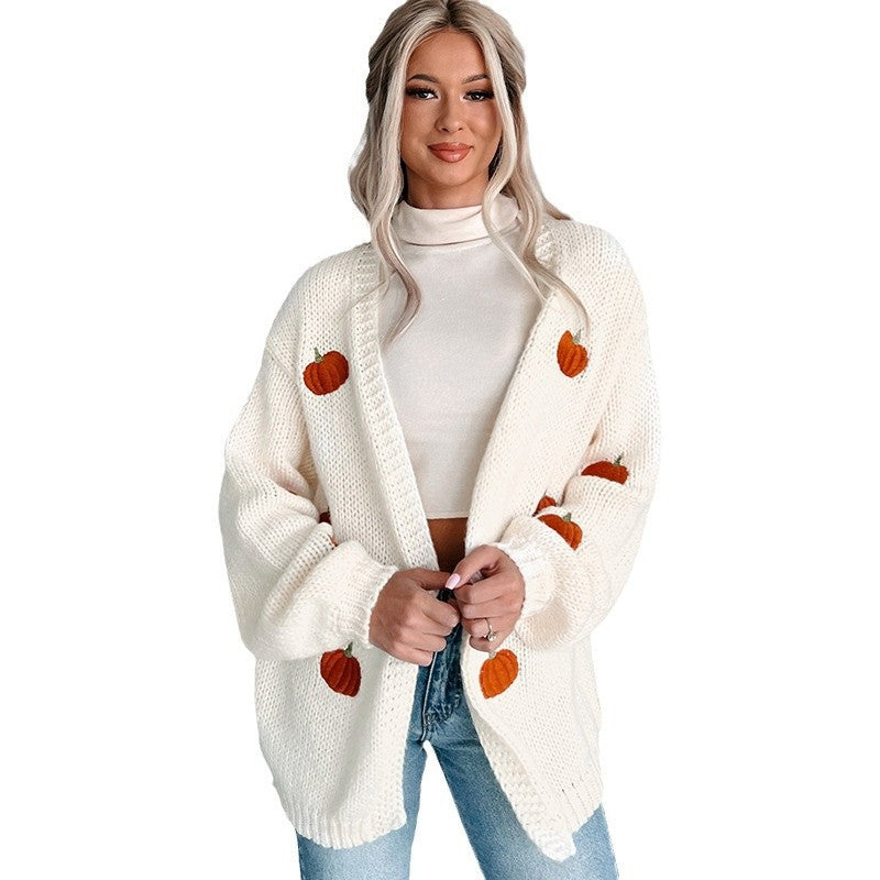 Lady cardigan with autumn pumpkin embroidery Lune London