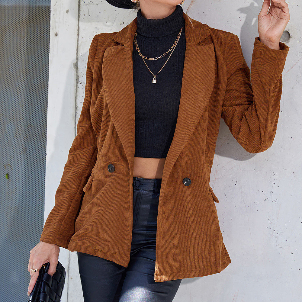 Corduroy jacket for women with double-breasted design and practical side pockets Lune London