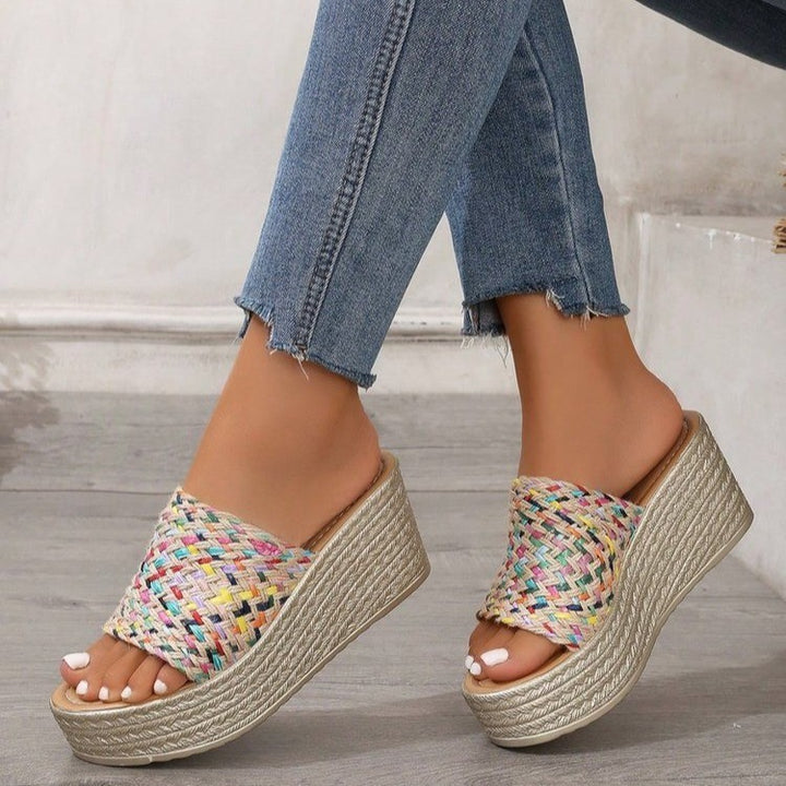 Women's platform sandals with woven upper and non-slip sole Lune London