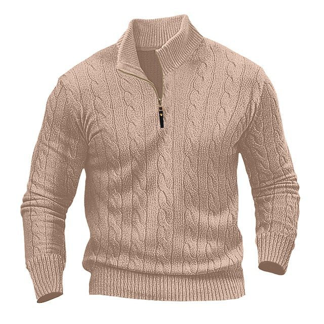 Men's Stylish Knit Sweater with Half Open Collar and Cable Pattern Lune London