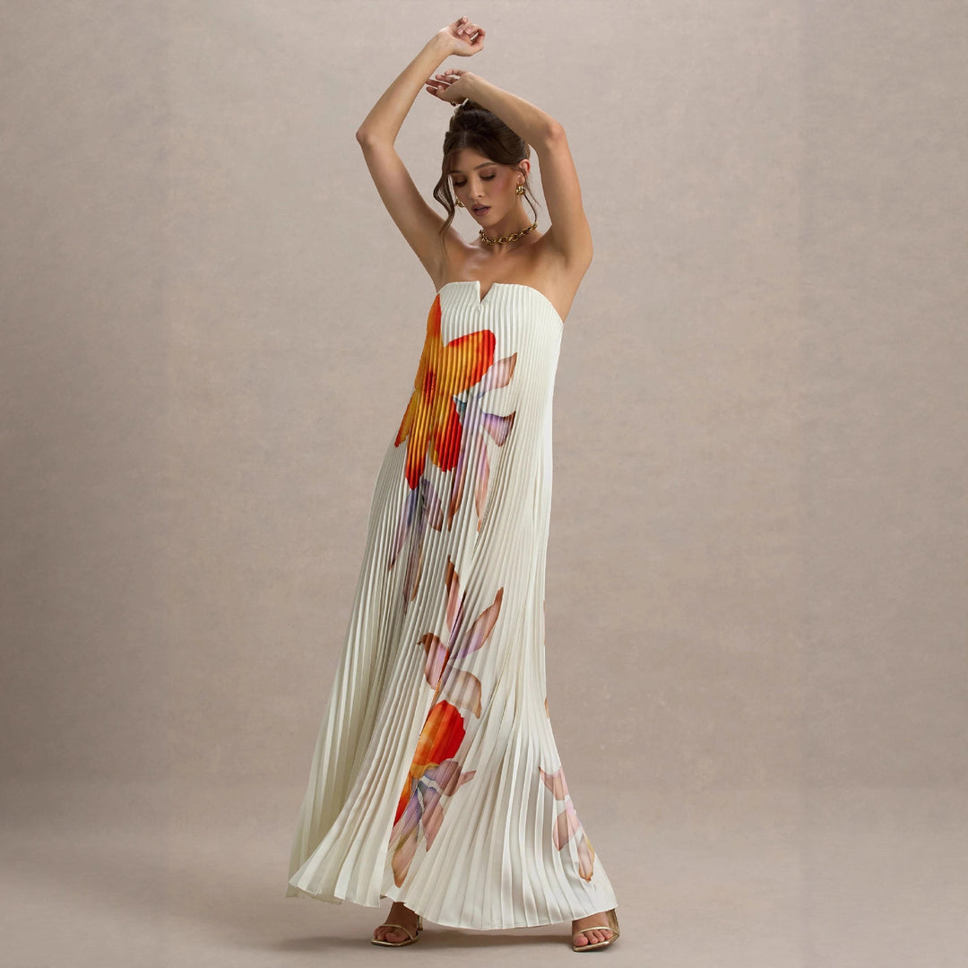 Women's maxi dress with pleated design and floral print Lune London