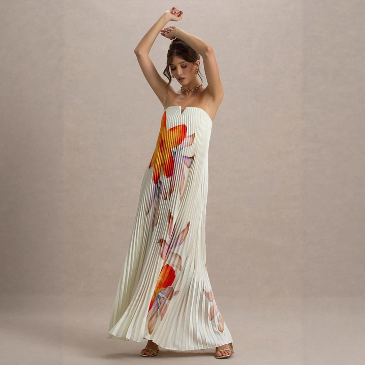 Women's maxi dress with pleated design and floral print Lune London