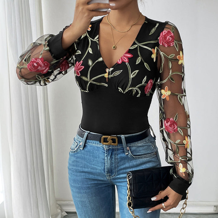 Lune London embroidered floral patterned bodysuit for women