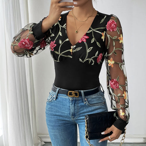 Lune London embroidered floral patterned bodysuit for women