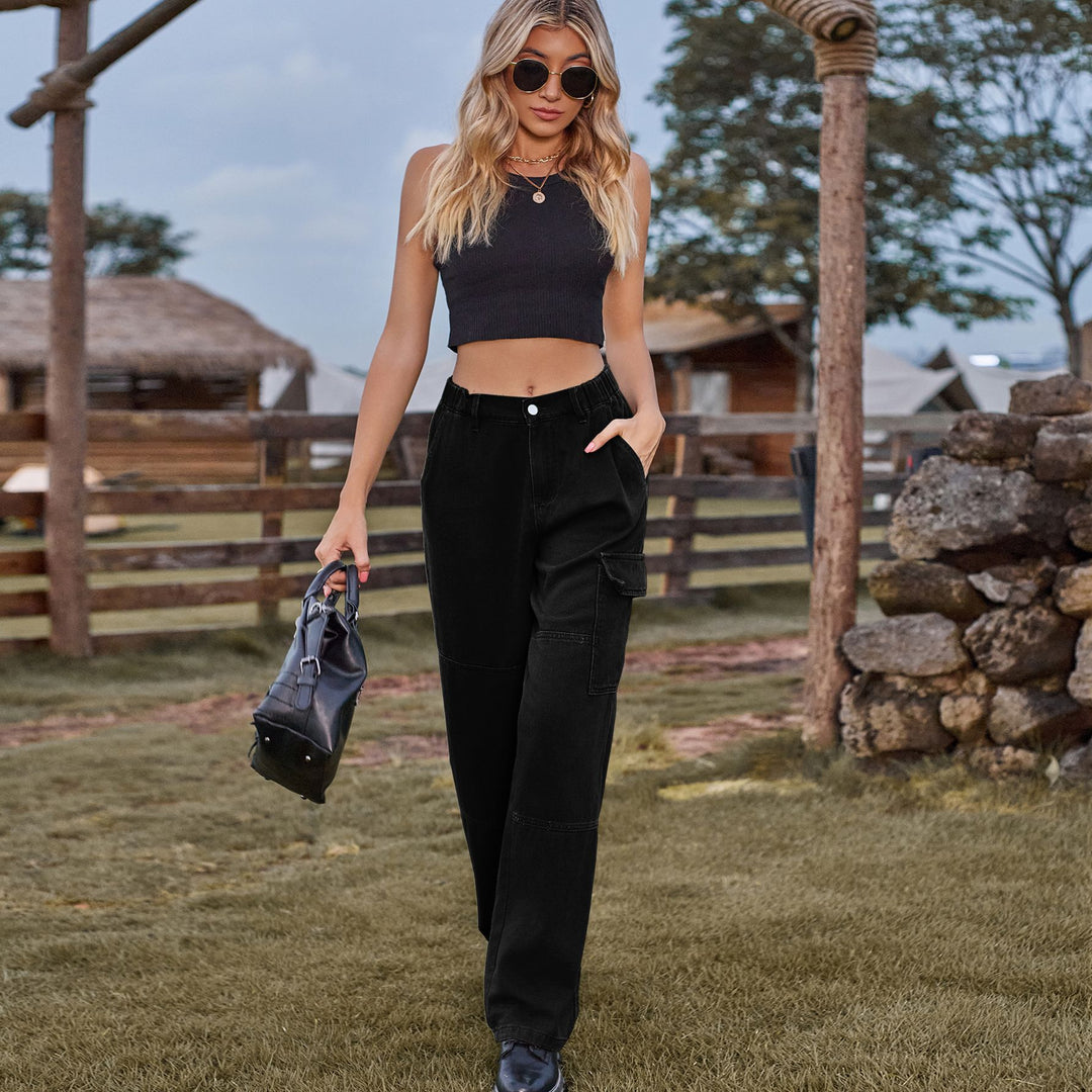 High-waisted asymmetric cut women's cargo pants Lune London