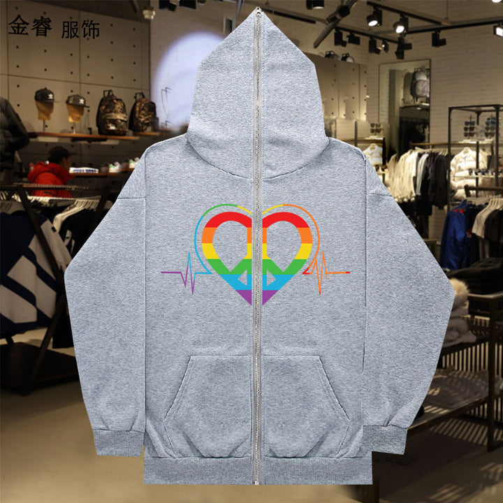 Ladies sporty hoodie with colorful heart pattern and practical pockets Lune London