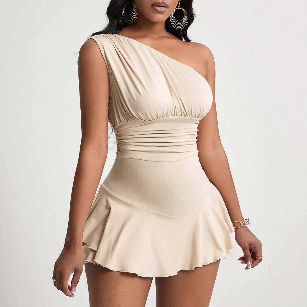 Asymmetrical mini dress for women with soft material and elegant draped design Chic & Stil