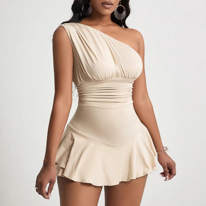 Asymmetrical mini dress for women with soft material and elegant draped design Chic & Stil