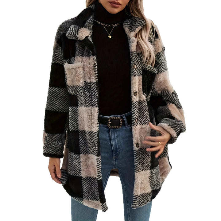 Soft overshirt jacket for women with plaid pattern and soft polyester faux fur Lune London