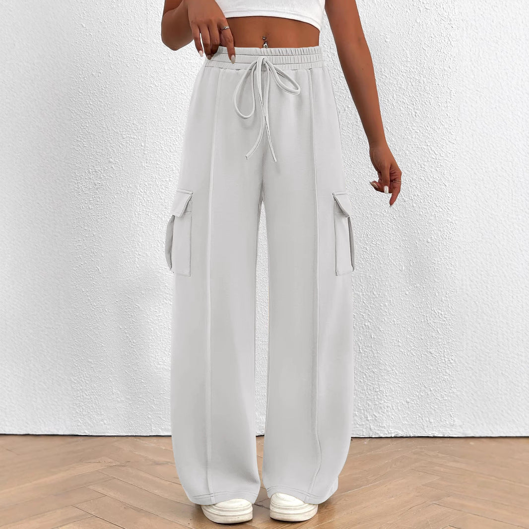 Wide cargo pants for women with elastic waist and practical pockets Lune London