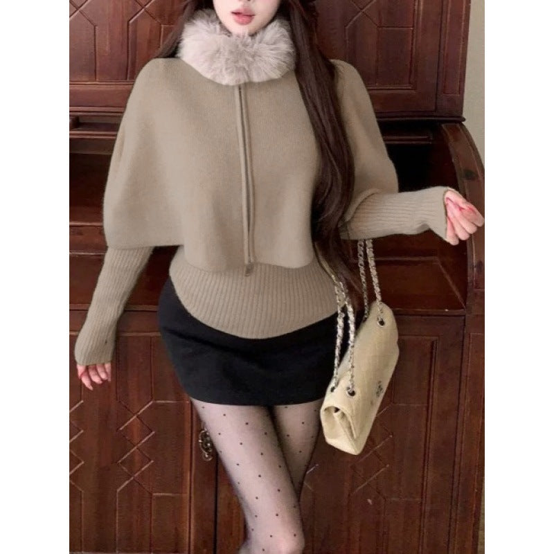 Drapé en tricot pour dames avec col en fourrure amovible Chic & Stil