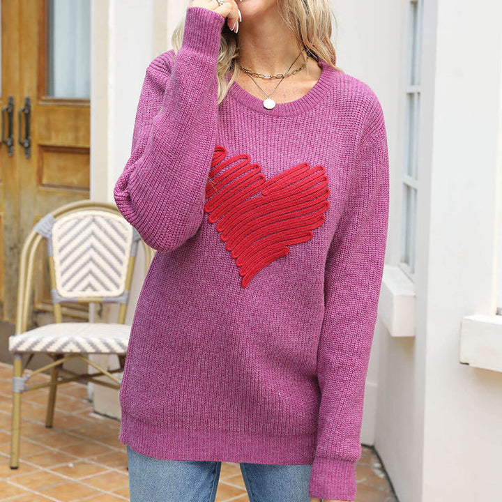 Pull en tricot pour femmes avec applique en forme de cœur Chic & Stil