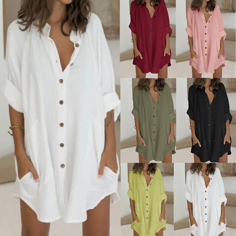 Long sleeve shirt dress for women with hidden button closure Lune London