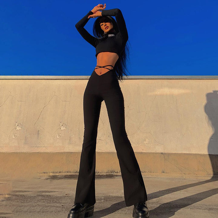 Ladies Lounge Set Slim Cut with High Waist and Flared Pants Lune London
