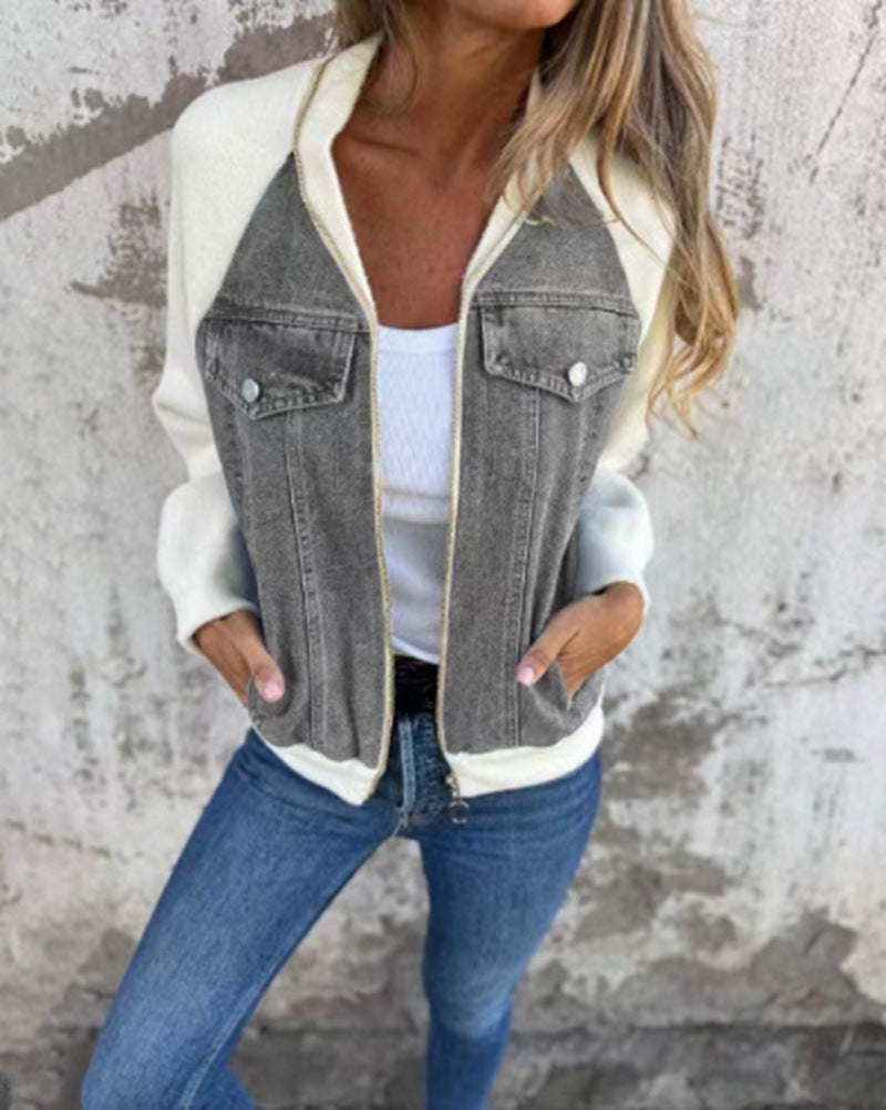 Casual sweatshirt jacket for women with denim style and fleece sleeves Lune London
