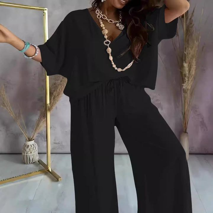 Ladies Casual Set with Flowing Cut and Rolled Top Lune London