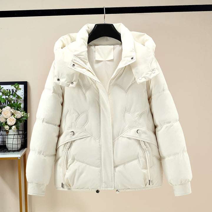 Ladies Fashion Padded Jacket with Removable Hood and Side Pockets with Opening.