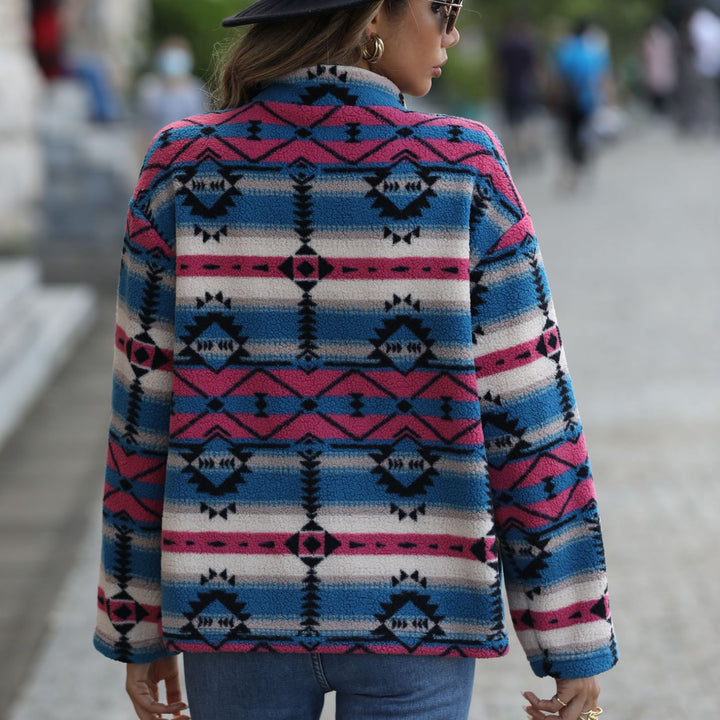 Women's fleece jacket with attractive geometric patterns and practical pockets Lune London