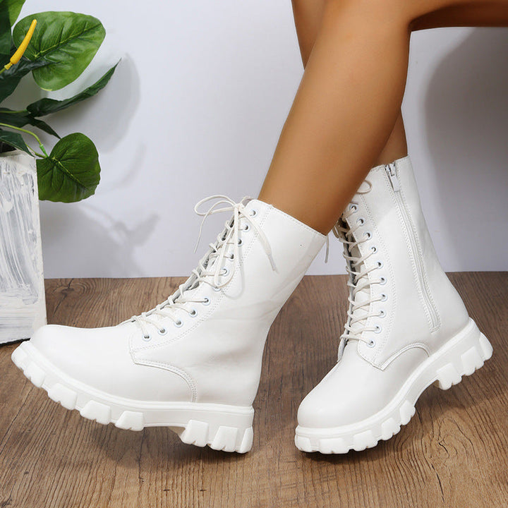 Women's Lace-Up Boots with Sturdy Platform and Side Zipper Lune London
