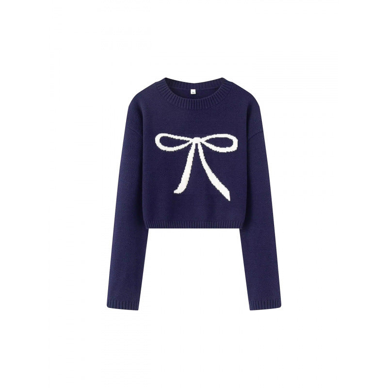 Cropped sweater for women with playful bow pattern Lune London