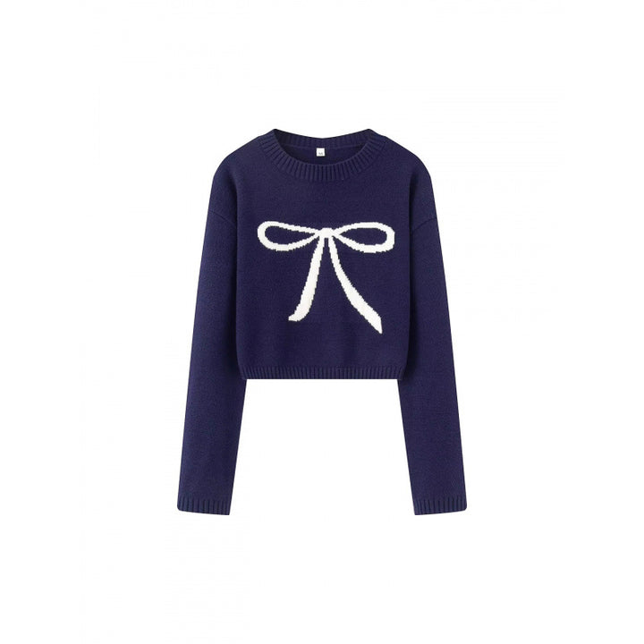 Cropped sweater for women with playful bow pattern Lune London