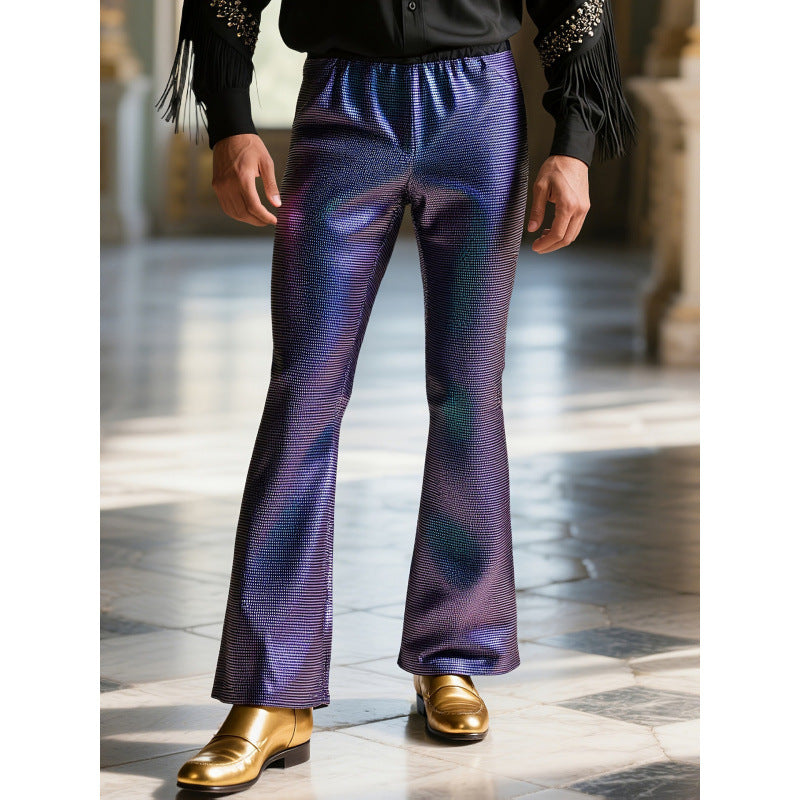 Men's glitter disco pants with wide leg and elastic waist Lune London