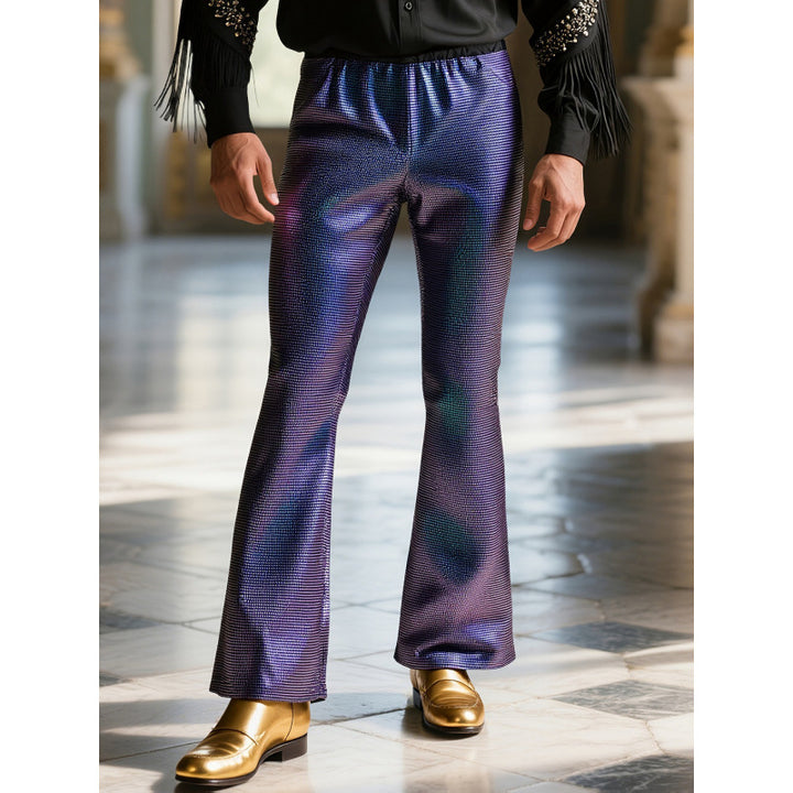 Men's glitter disco pants with wide leg and elastic waist Lune London